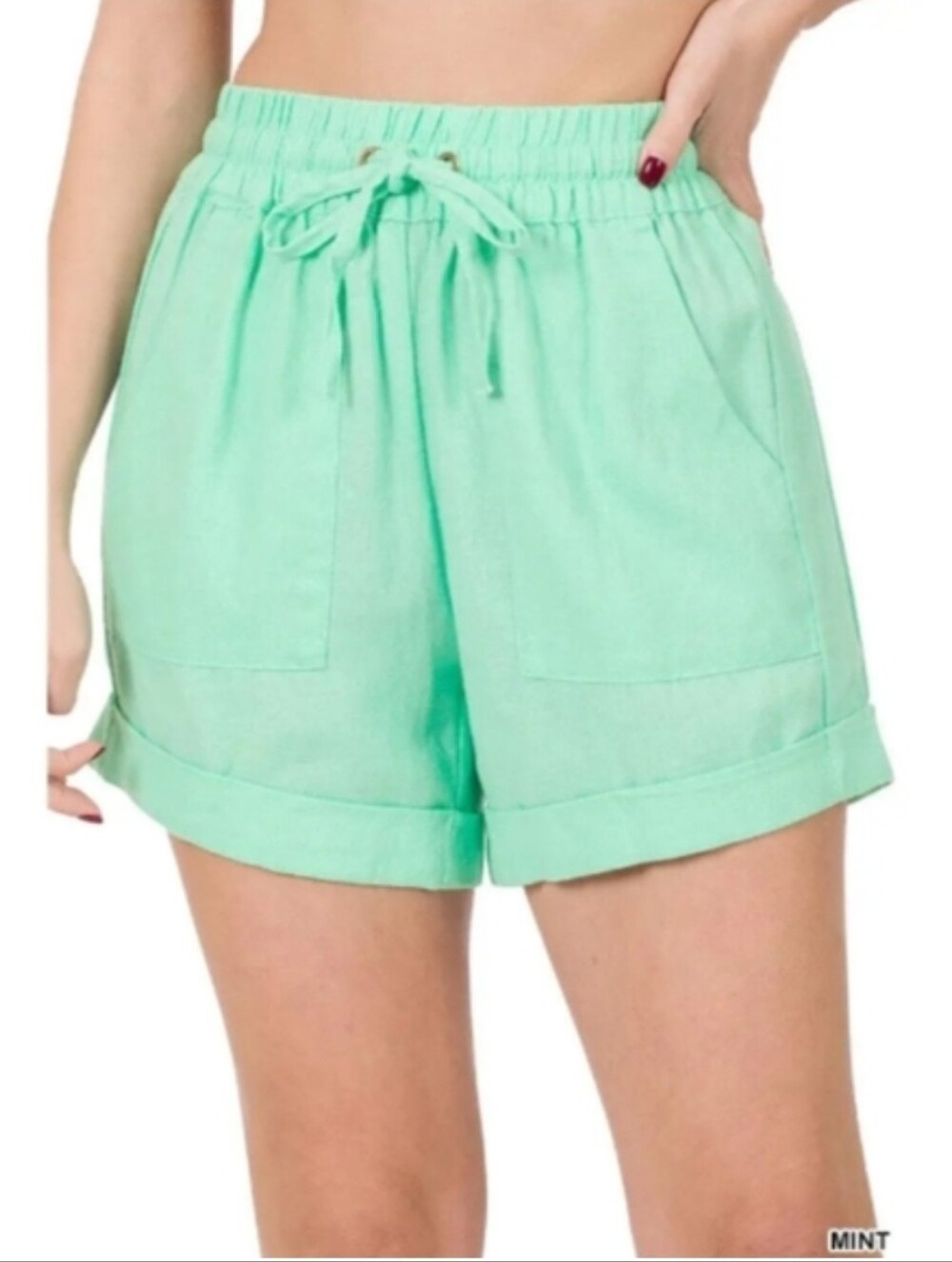 NWOT Zenana Mint Drawstring Paperbag Linen-Like Shorts